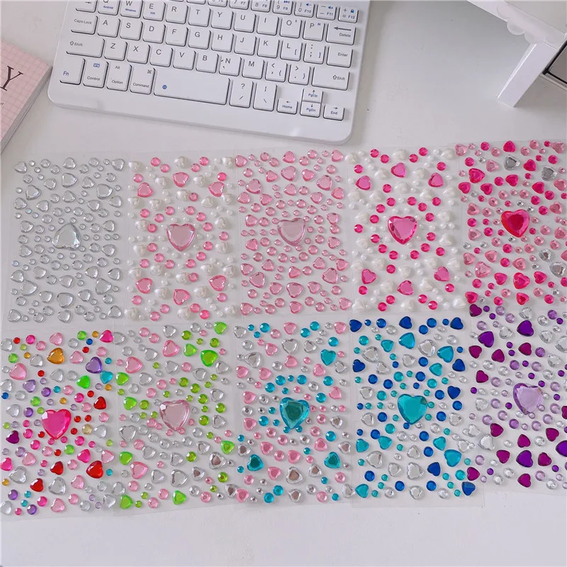 1/10pcs Acrylic Diamond Heart Stickers for Phone DIY Decoration Cute Small Glitter Crafts Scrapbooking