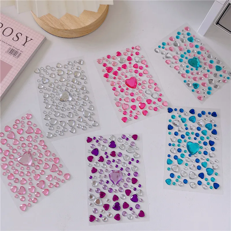 1/10pcs Acrylic Diamond Heart Stickers for Phone DIY Decoration Cute Small Glitter Crafts Scrapbooking
