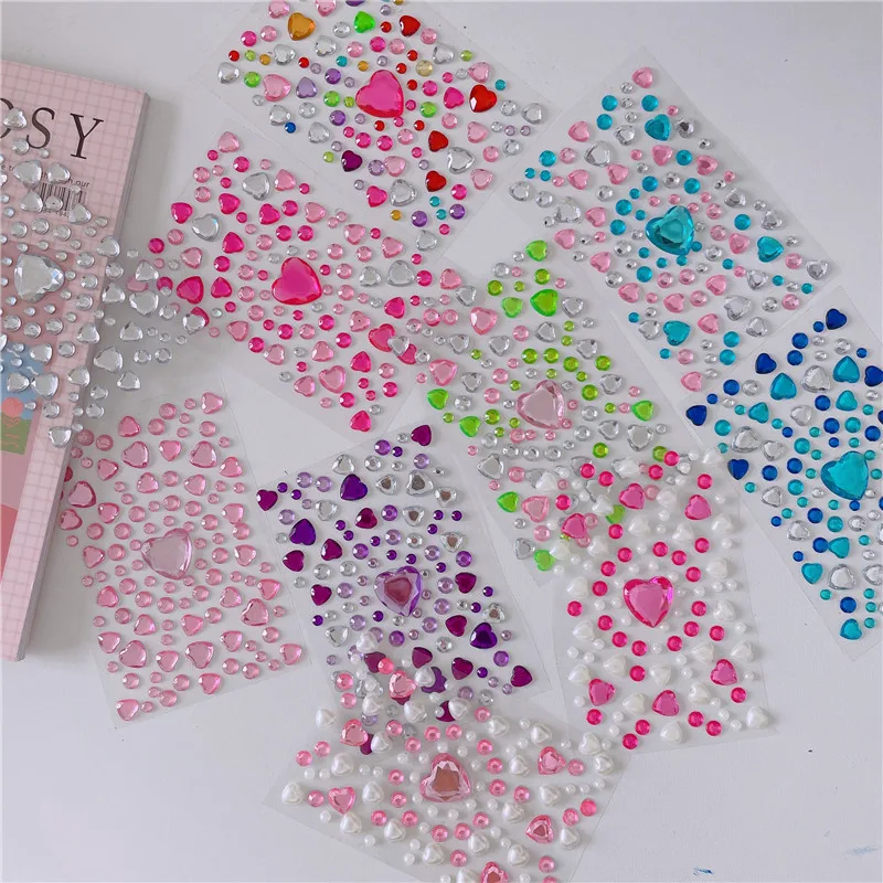 1/10pcs Acrylic Diamond Heart Stickers for Phone DIY Decoration Cute Small Glitter Crafts Scrapbooking