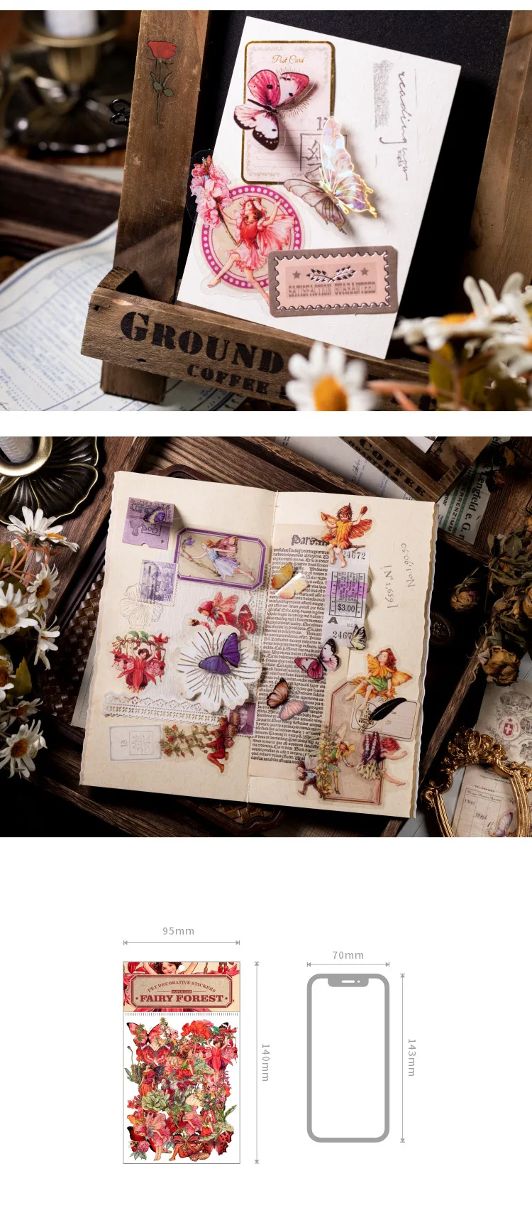 50pcs Fairy Tale Forest Series Retro Fairy Tale Handbook Decorative PET Stickers DIY Diary Scrapbook Aesthetic Stickers