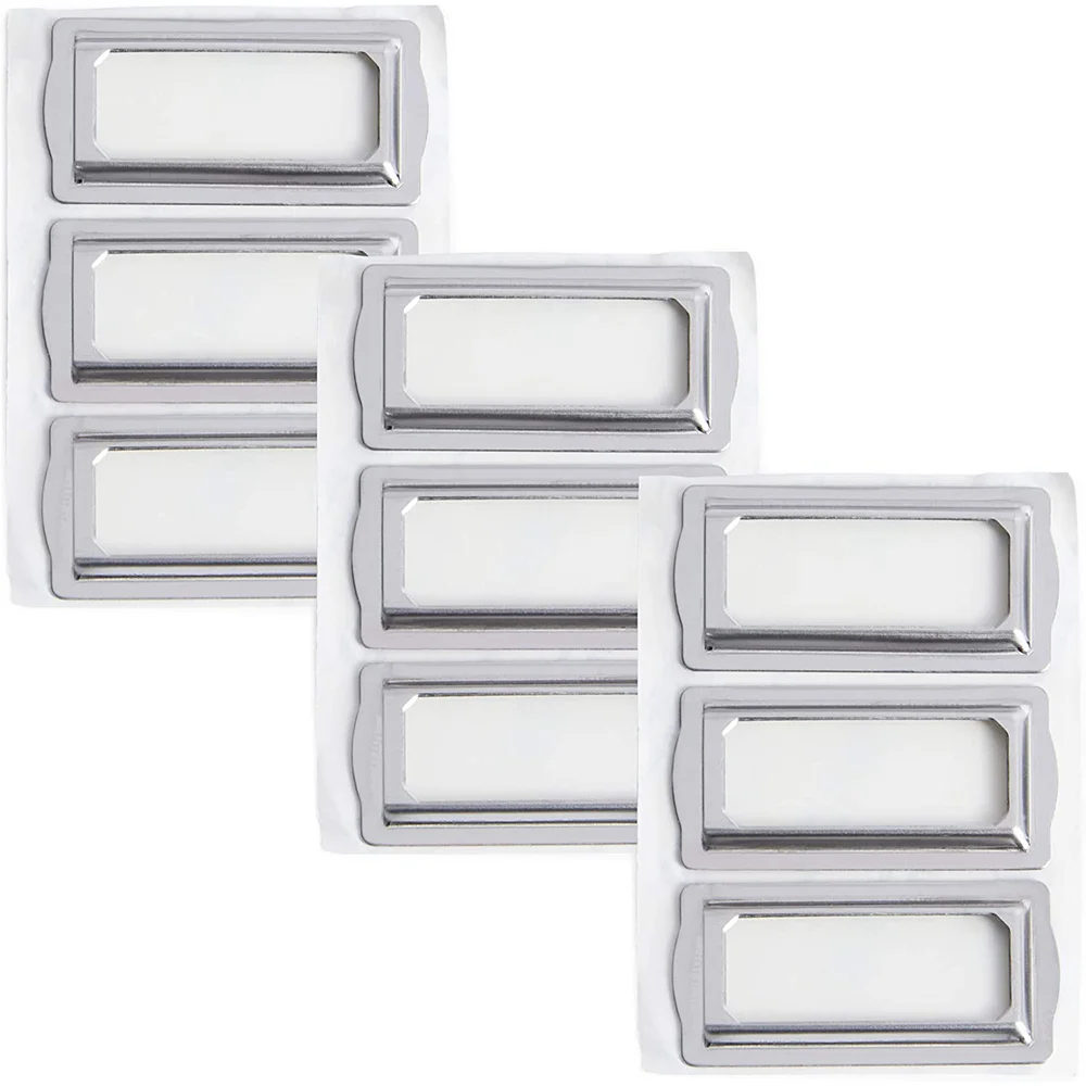 9Pcs Self Adhesive Metal Bookplates for Books Card Horizontal Clip Label Holders Metal Drawer Tag Silver Label Plate for Office
