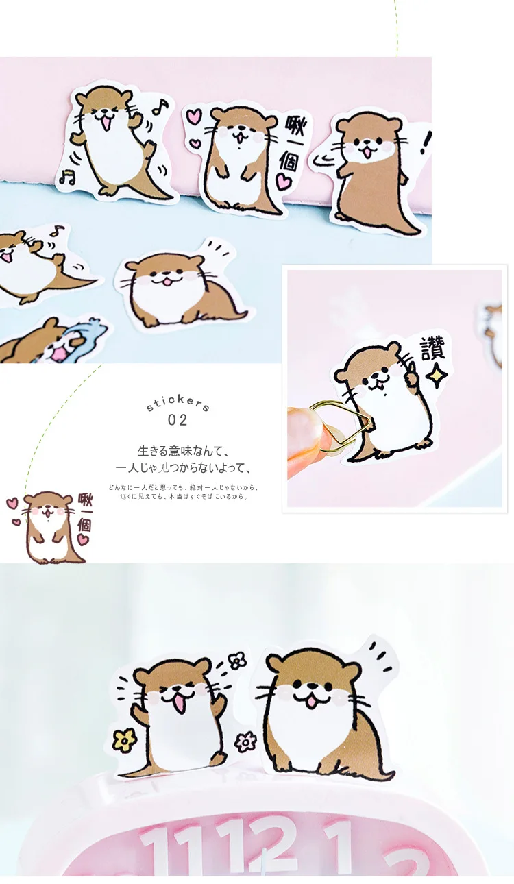 45 pcs/Box Cute Animal Otter Animal Decorative Washi Stickers Scrapbooking Stick Label Diary Stationery Album Stickers