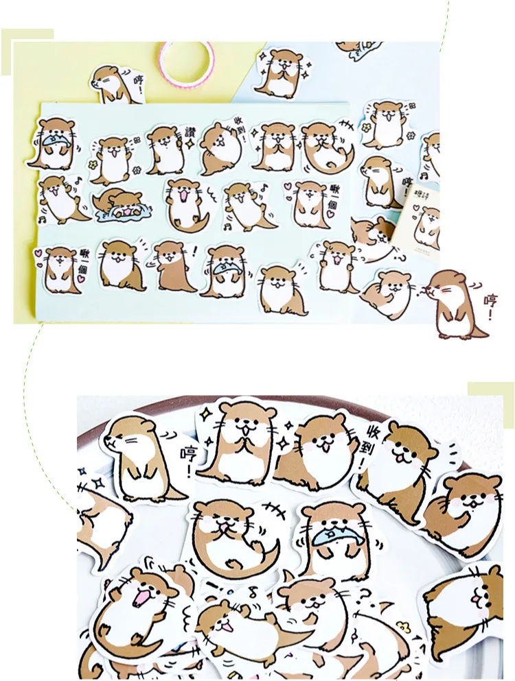 45 pcs/Box Cute Animal Otter Animal Decorative Washi Stickers Scrapbooking Stick Label Diary Stationery Album Stickers