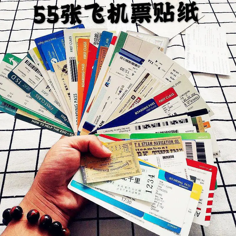 Retro Airline Boarding Passes Tickets Luggage Trolley Cases Suitcases Decorative Waterproof Stickers