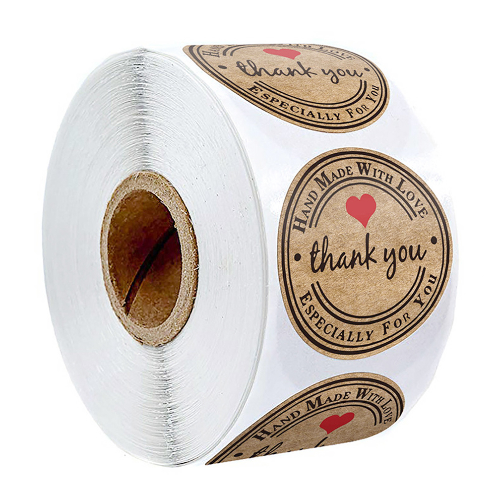 500pcs Vintage Kraft Paper Stickers Scrapbook Gift Stationery Label Stickers Handmade With Love Thank You For The Stickers