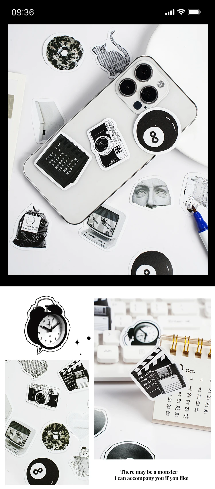 Etori Life 46pcs Vintage stickers in black and white DIY Decoration Student Stationery Notebook Diary Journal Stickers