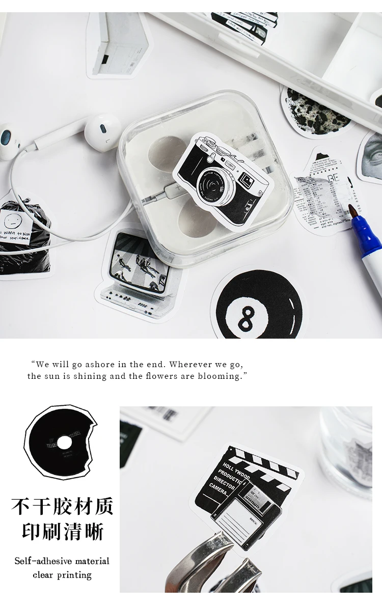 Etori Life 46pcs Vintage stickers in black and white DIY Decoration Student Stationery Notebook Diary Journal Stickers
