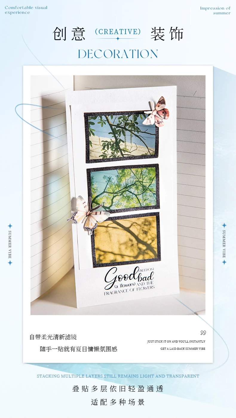Journal GO 10pcs Summer Vibe Stickers for Photo Frame Scrapbook Decoration Summer Water Collage Junk Journal Card Craft Material