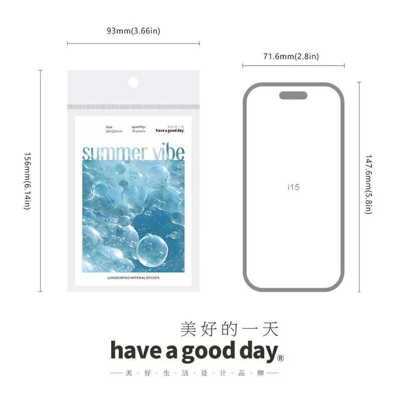 Journal GO 10pcs Summer Vibe Stickers for Photo Frame Scrapbook Decoration Summer Water Collage Junk Journal Card Craft Material