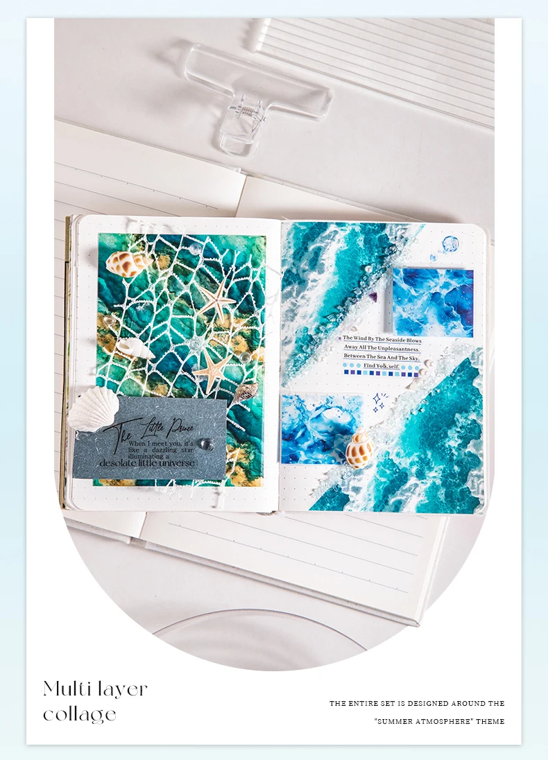 Journal GO 10pcs Summer Vibe Stickers for Photo Frame Scrapbook Decoration Summer Water Collage Junk Journal Card Craft Material