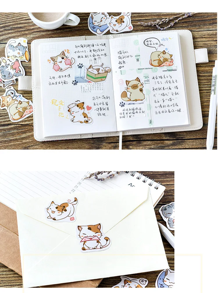 45 Pcs/Box My Naughty Cats Kawaii Mini Paper Sticker Diy Diary Album Scrapbooking Decoration School Supplies Stationery Stickers