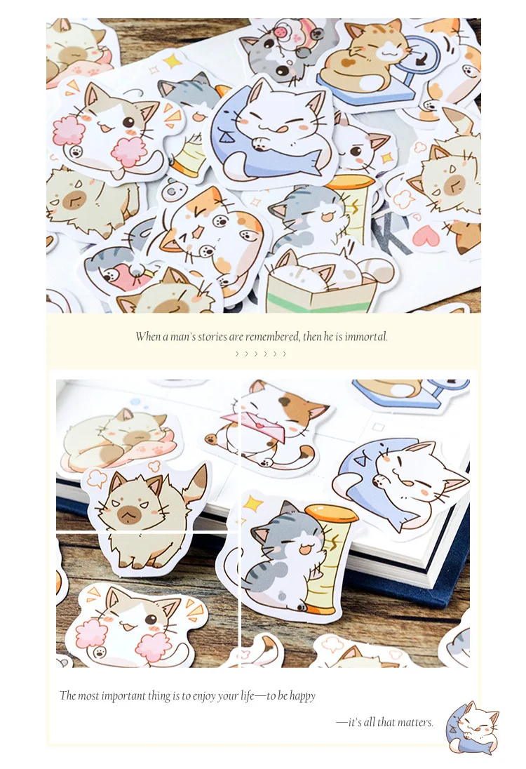 45 Pcs/Box My Naughty Cats Kawaii Mini Paper Sticker Diy Diary Album Scrapbooking Decoration School Supplies Stationery Stickers
