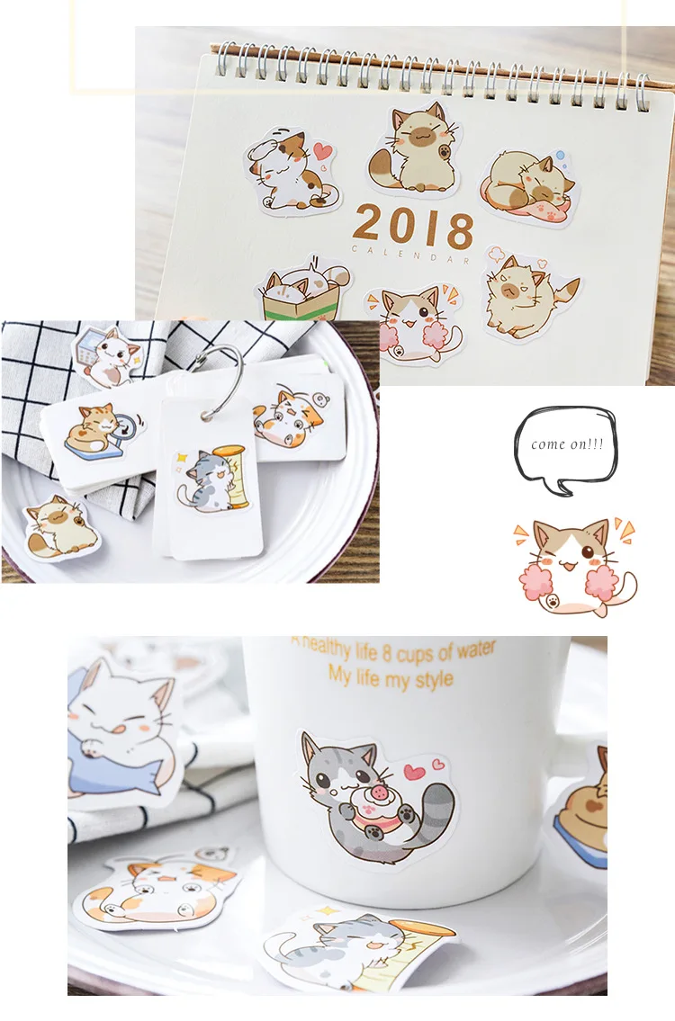 45 Pcs/Box My Naughty Cats Kawaii Mini Paper Sticker Diy Diary Album Scrapbooking Decoration School Supplies Stationery Stickers