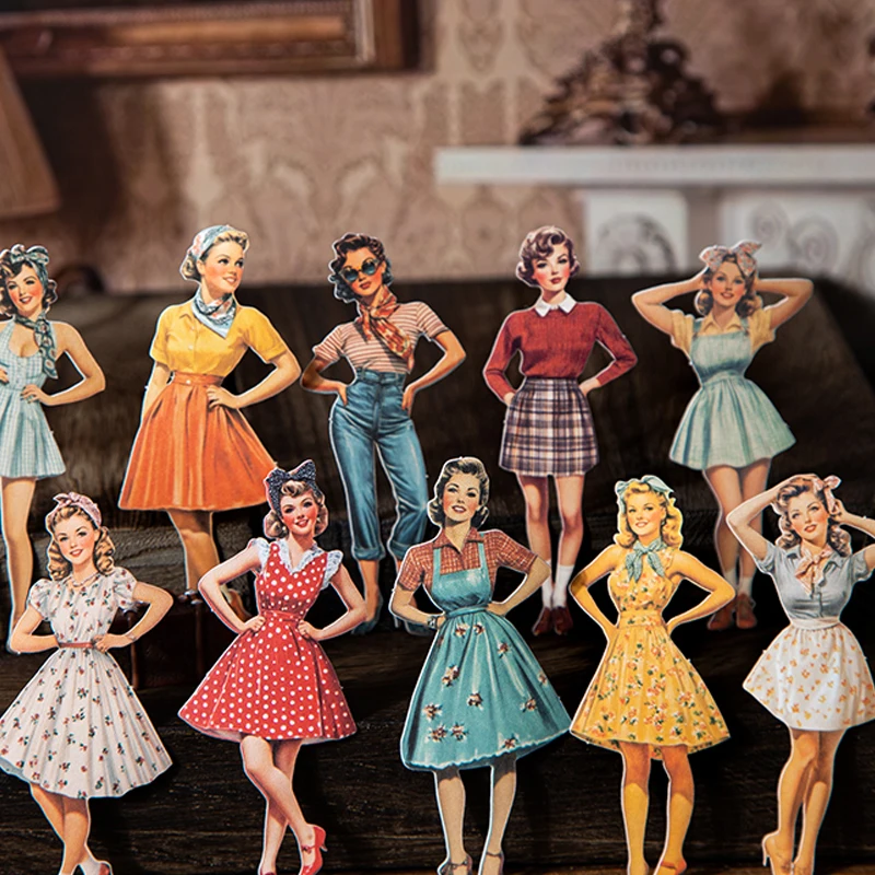 50pcs Vintage Beauty Series Retro Character Stickers Handbook Collage DIY Scrapbooking Envelopes Postcards Photo Frames Planner