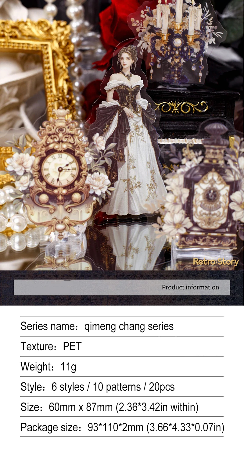 JIANWU Qimeng Chang Series Vintage Clock Character Landscape Material Collage PET Sticker Creative DIY Journal Stationery