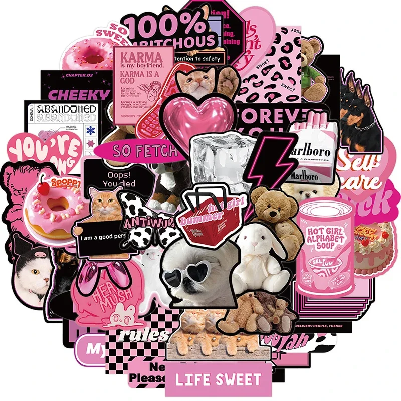 10/30/55PCS Cute Black Pink Word Decoration Scrapbooking PVC Sticker Aesthetic Stationery School Supplies
