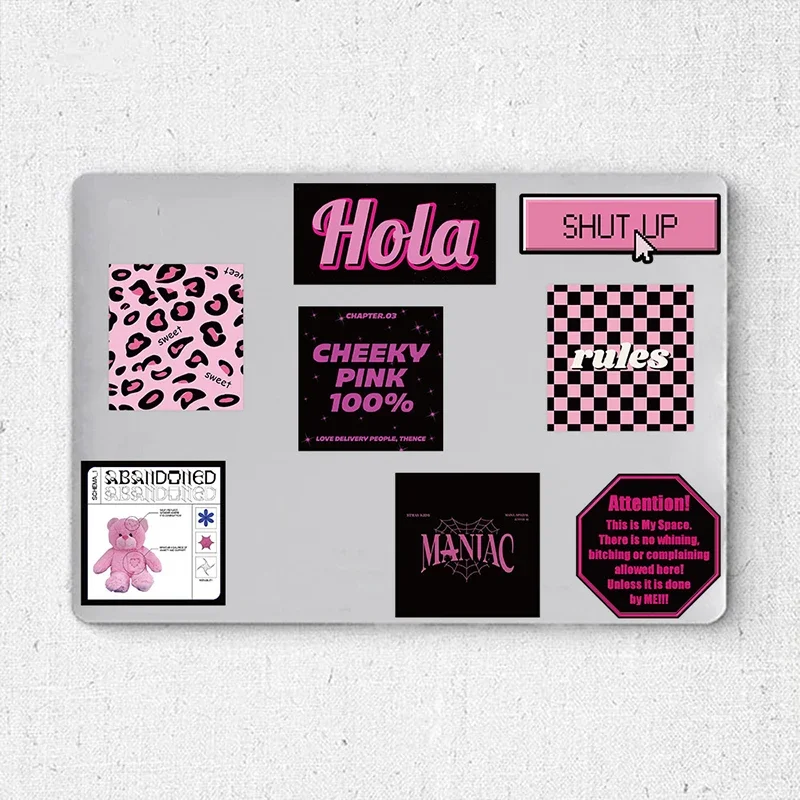 10/30/55PCS Cute Black Pink Word Decoration Scrapbooking PVC Sticker Aesthetic Stationery School Supplies