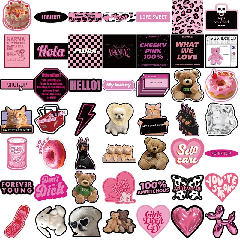 10/30/55PCS Cute Black Pink Word Decoration Scrapbooking PVC Sticker Aesthetic Stationery School Supplies
