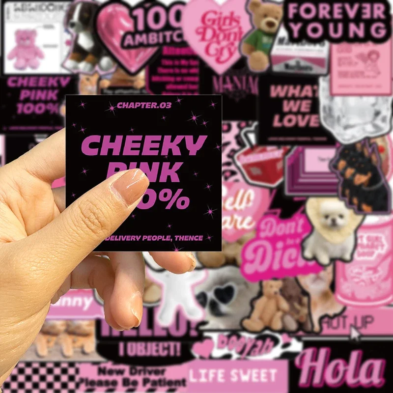 10/30/55PCS Cute Black Pink Word Decoration Scrapbooking PVC Sticker Aesthetic Stationery School Supplies