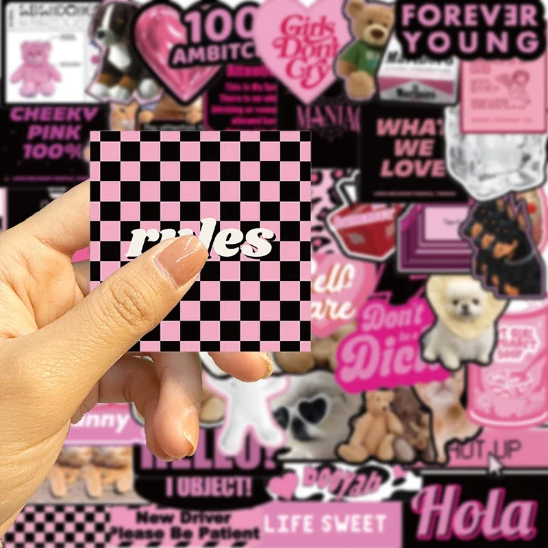 10/30/55PCS Cute Black Pink Word Decoration Scrapbooking PVC Sticker Aesthetic Stationery School Supplies