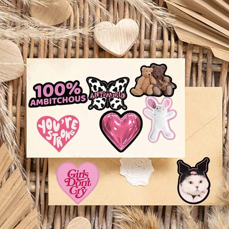 10/30/55PCS Cute Black Pink Word Decoration Scrapbooking PVC Sticker Aesthetic Stationery School Supplies