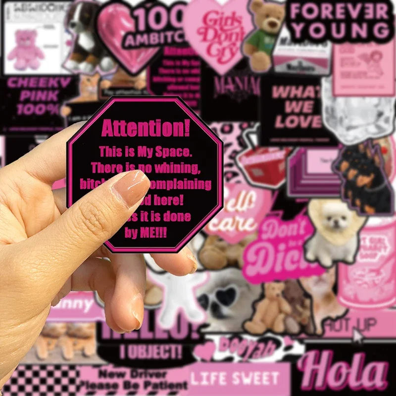 10/30/55PCS Cute Black Pink Word Decoration Scrapbooking PVC Sticker Aesthetic Stationery School Supplies
