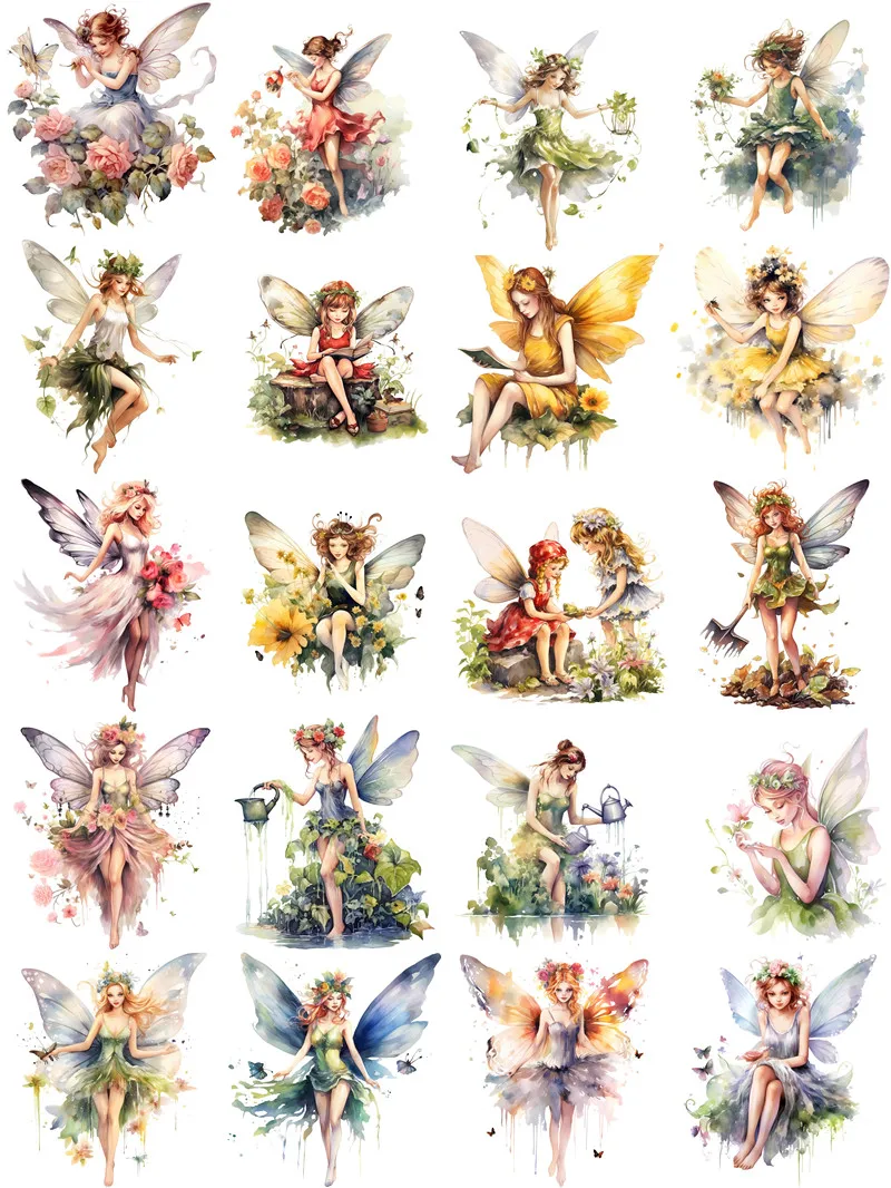20Pcs/Pack Pink Flower Fairy Elf Sticker DIY Craft Scrapbooking Album Junk Journal Decorative Stickers