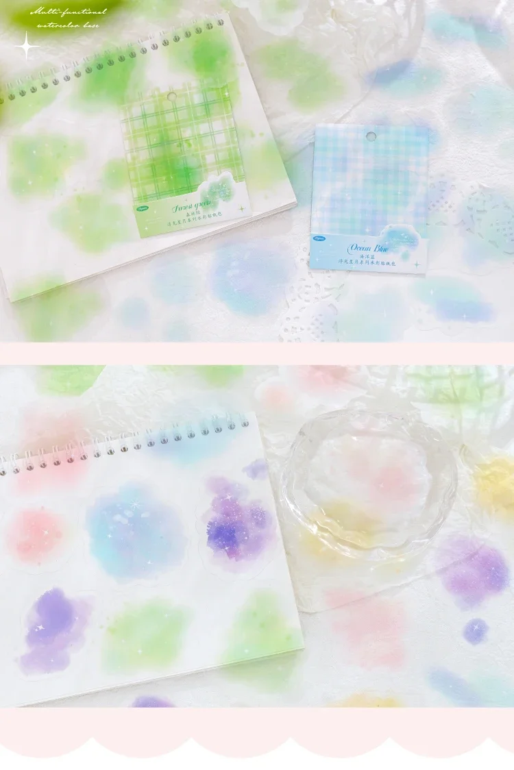 JIANWU Floating Stars and Moon Series Watercolor Landscaping Material Collage PET Sticker Creative DIY Journal Stationery