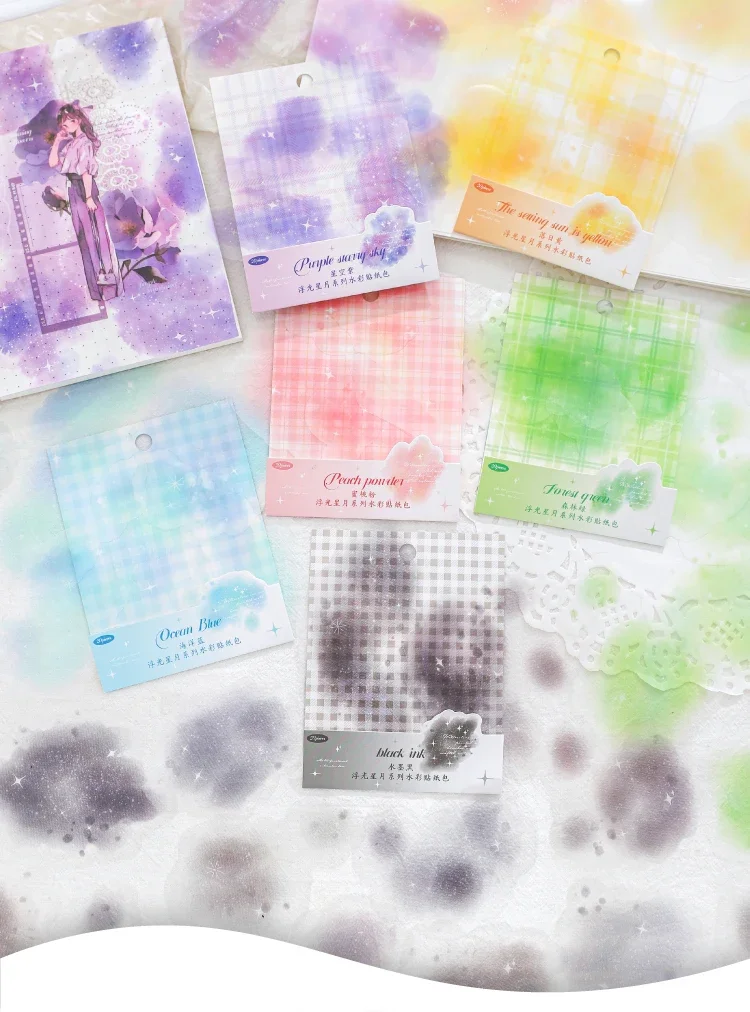 JIANWU Floating Stars and Moon Series Watercolor Landscaping Material Collage PET Sticker Creative DIY Journal Stationery