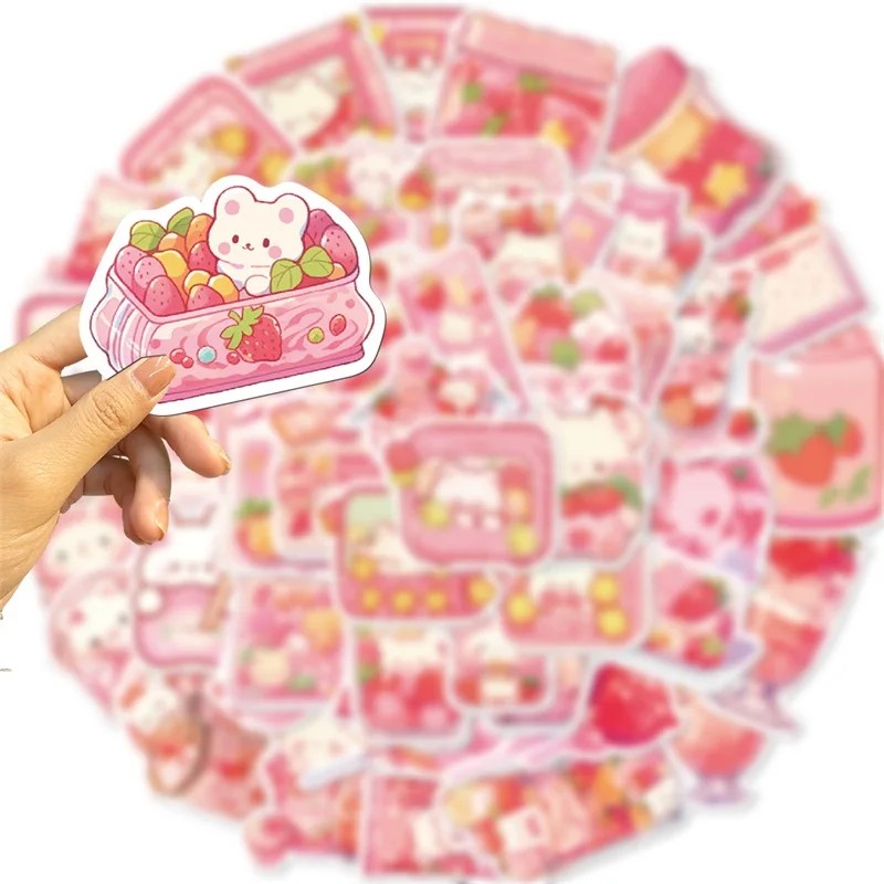 10/30/50PCS Cute Pink Food PVC Sticker Aesthetic Decoration Scrapbooking Korean Stationery Supplies