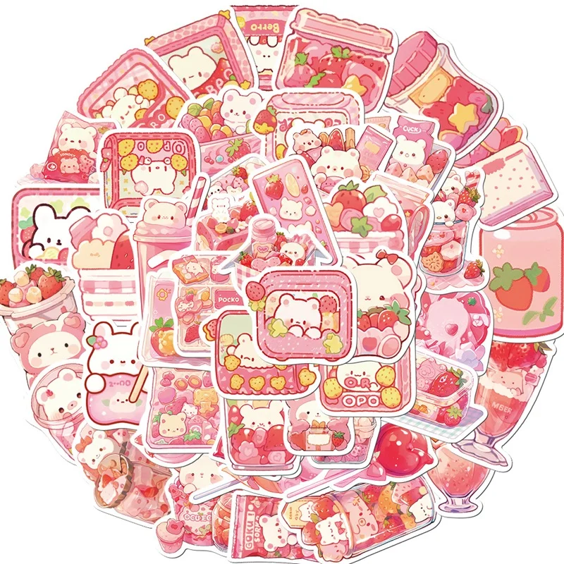 10/30/50PCS Cute Pink Food PVC Sticker Aesthetic Decoration Scrapbooking Korean Stationery Supplies