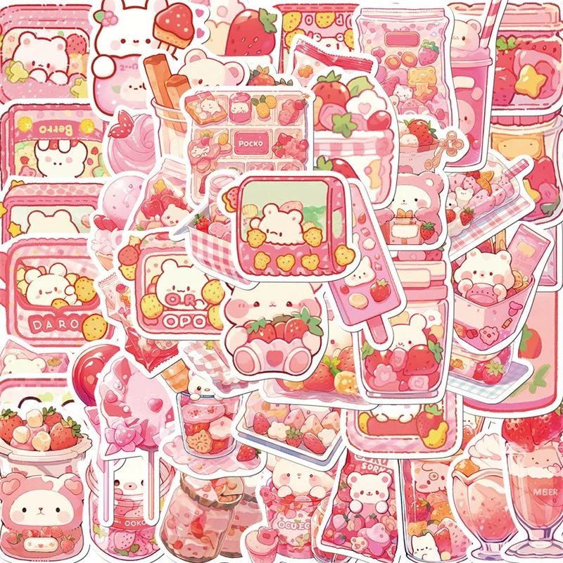 10/30/50PCS Cute Pink Food PVC Sticker Aesthetic Decoration Scrapbooking Korean Stationery Supplies