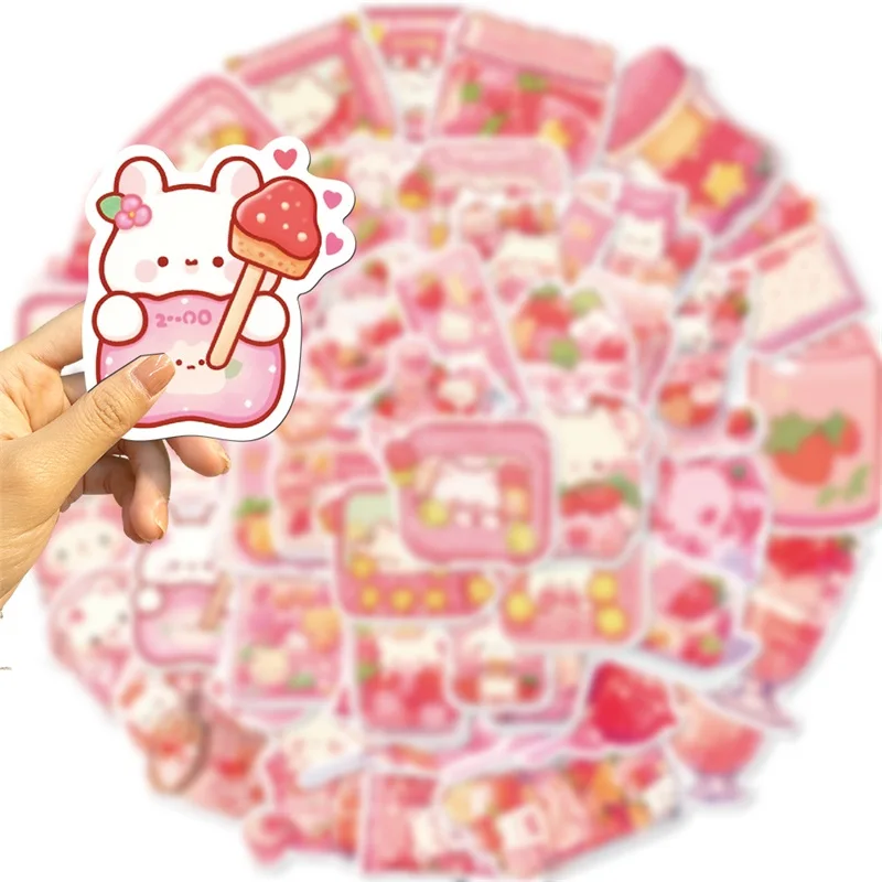 10/30/50PCS Cute Pink Food PVC Sticker Aesthetic Decoration Scrapbooking Korean Stationery Supplies