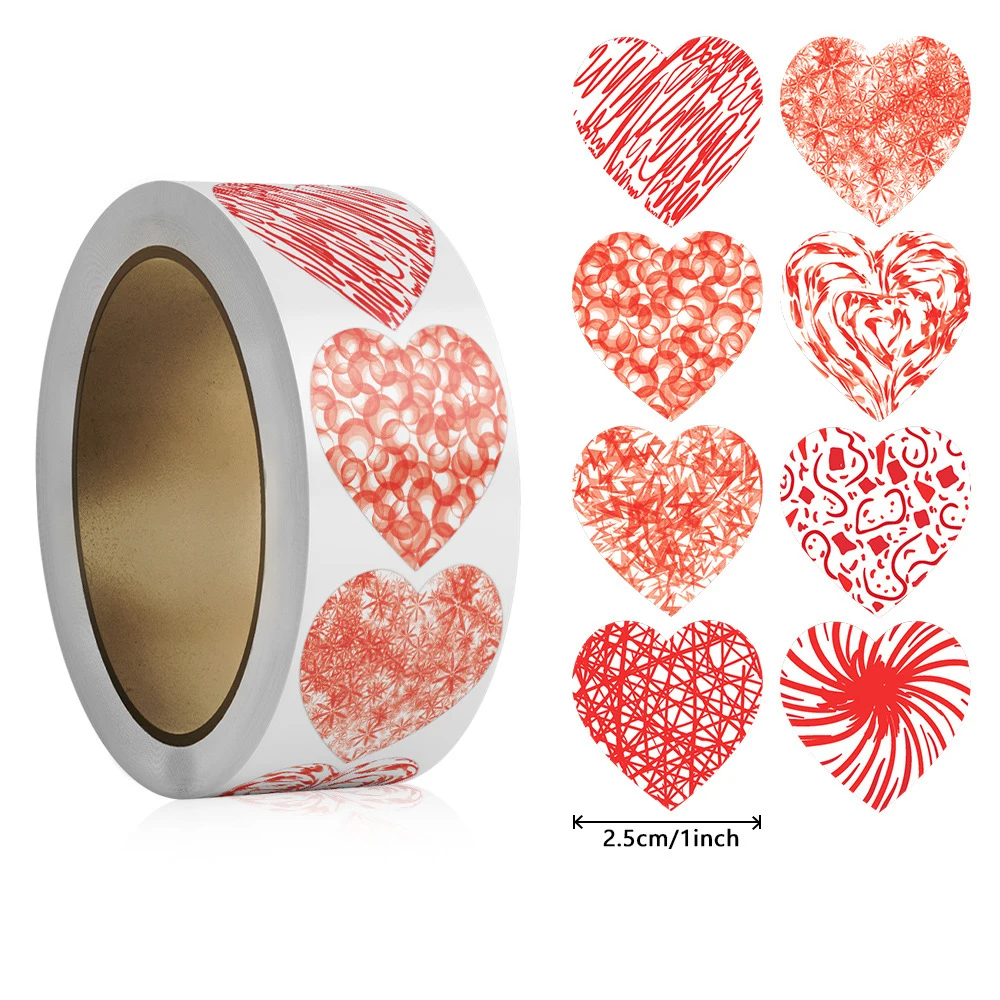 50-500pcs 1inch Red Heart Stickers for Valentine's Day Baking Packaging Sticker Envelope Seals Love Decorative Stickers