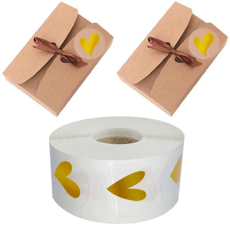 500 Pcs/roll Transparent Gold Heart Adhesive Sticker Cute Sealing Label Sticker for Envelope Gift Decor Stationery Sticker