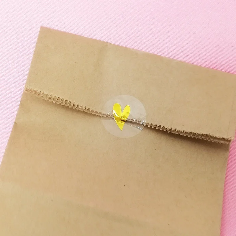 500 Pcs/roll Transparent Gold Heart Adhesive Sticker Cute Sealing Label Sticker for Envelope Gift Decor Stationery Sticker