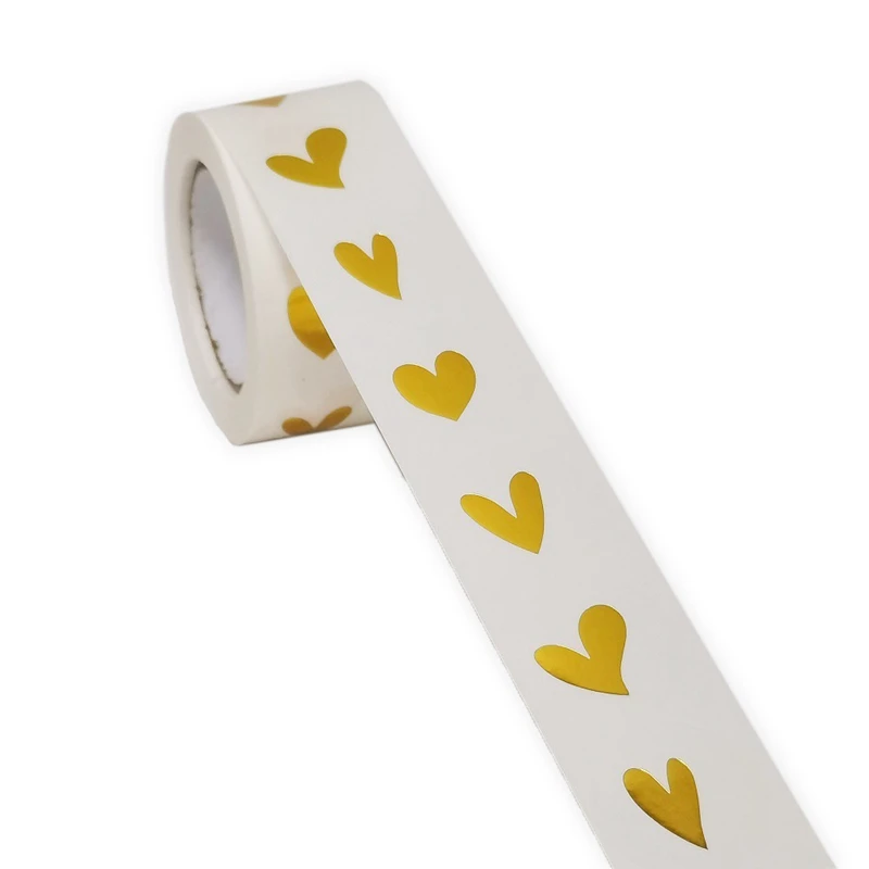 500 Pcs/roll Transparent Gold Heart Adhesive Sticker Cute Sealing Label Sticker for Envelope Gift Decor Stationery Sticker