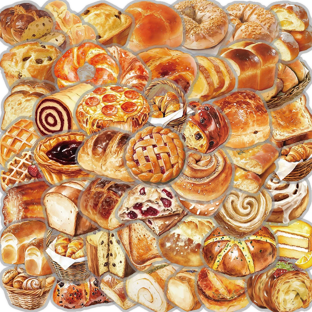 50/100PCS Cute Baking Bread Stickers Nostalgic DIY Streetwear Scrapbooking Creative Paper Laptop Luggage Waterproof Sticker