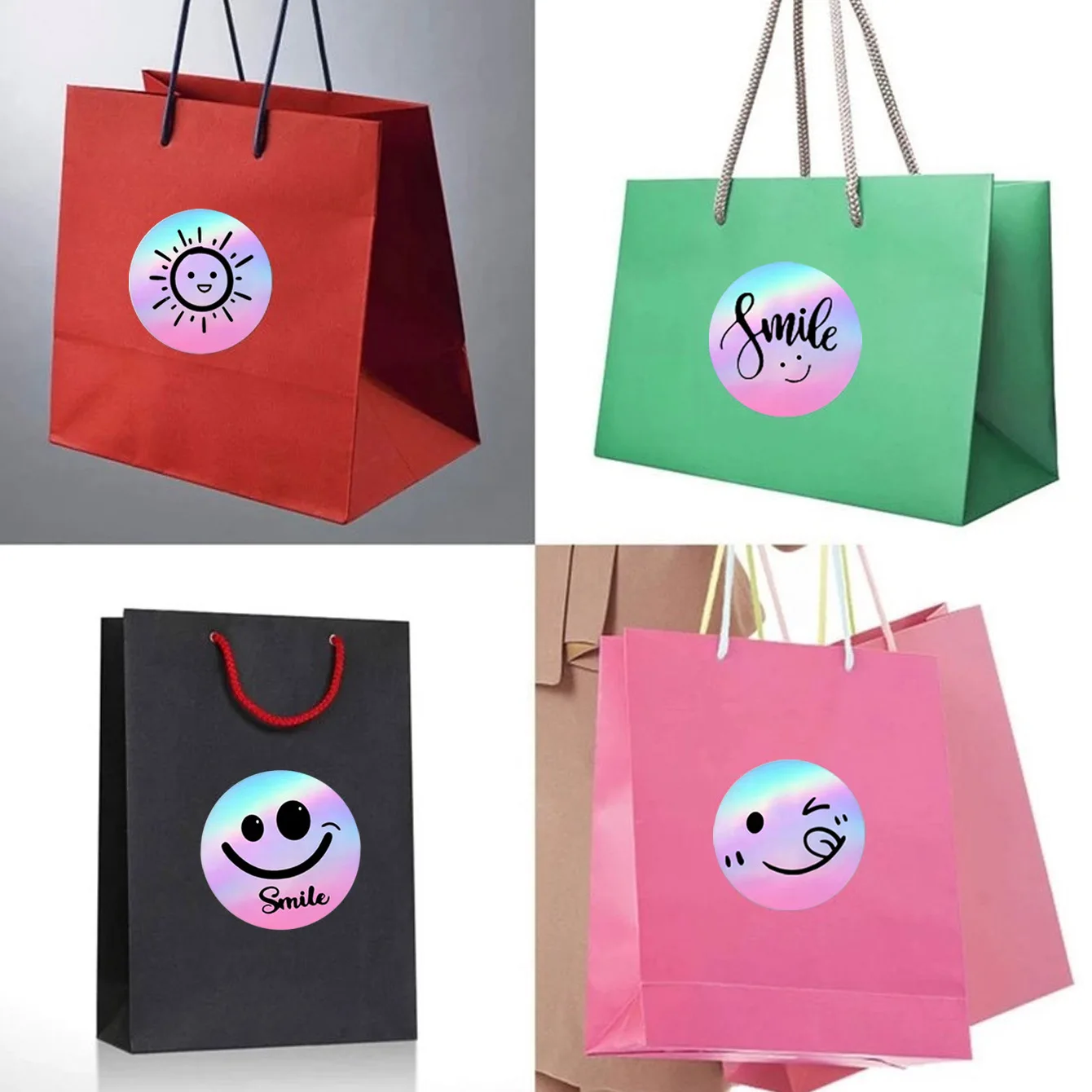 500Pcs /Roll 2.5cm Laser Smile Sticker Reward Decorative Gift Series Self-Adhesive Stationery Sticker Labels