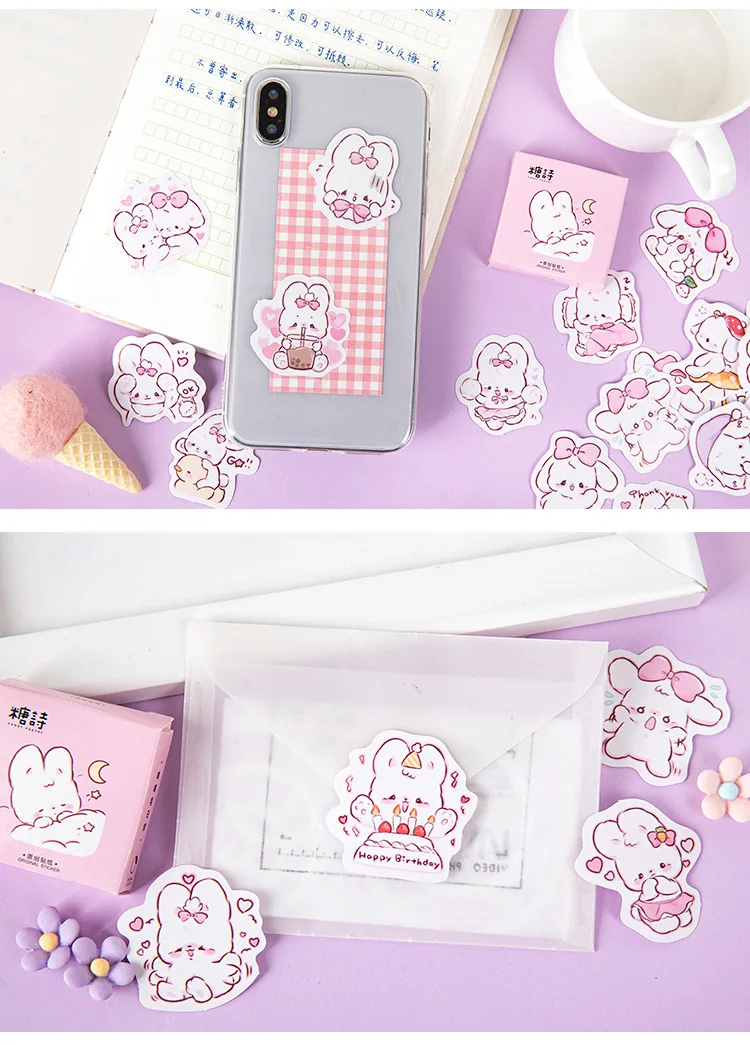 45 pcs/box Cute rabbit daily Kawaii Decoration Stickers Planner Scrapbooking Stationery Korean Diary Stickers