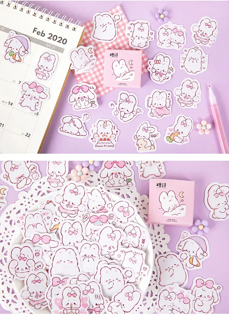 45 pcs/box Cute rabbit daily Kawaii Decoration Stickers Planner Scrapbooking Stationery Korean Diary Stickers