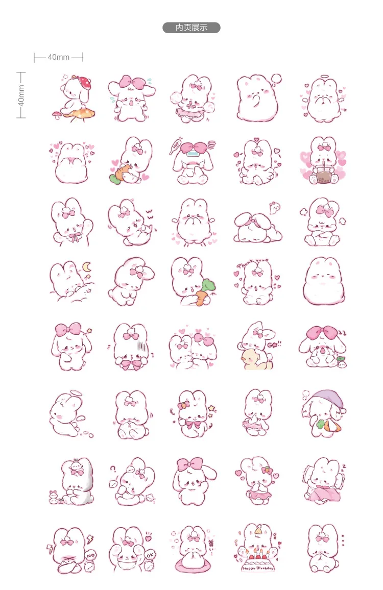 45 pcs/box Cute rabbit daily Kawaii Decoration Stickers Planner Scrapbooking Stationery Korean Diary Stickers