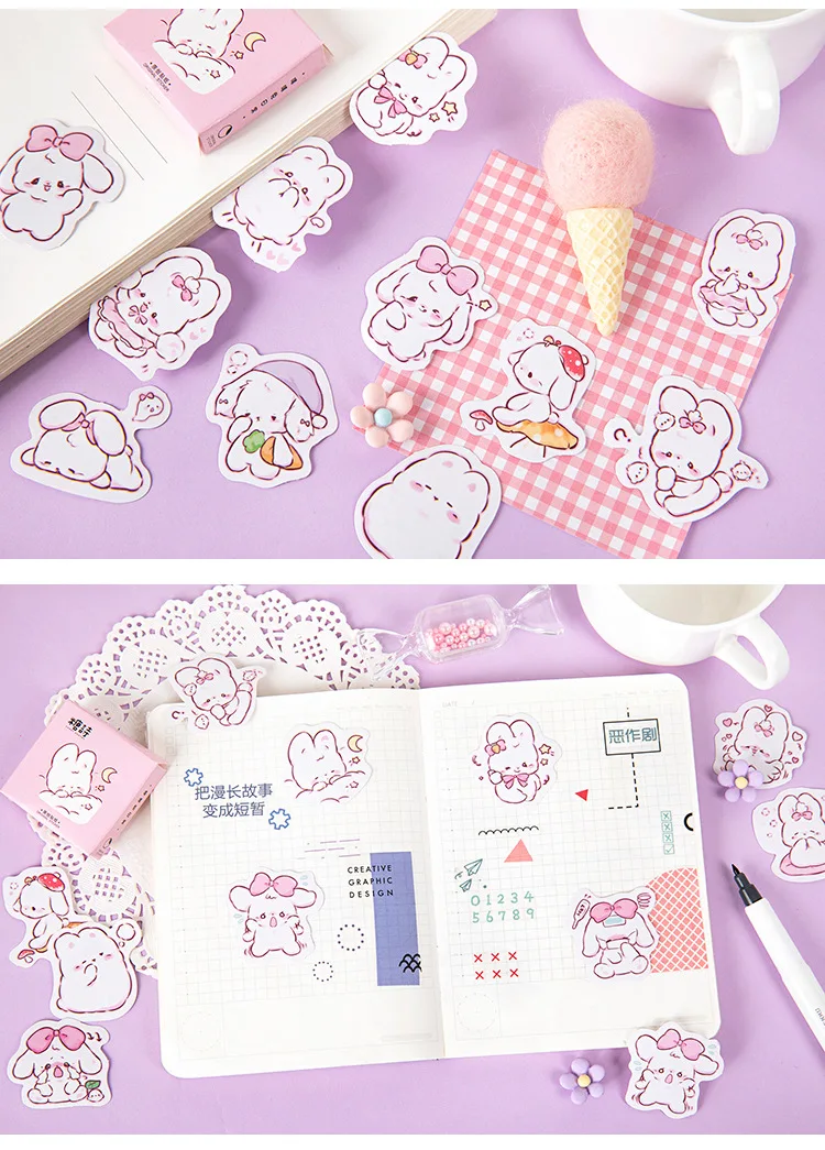 45 pcs/box Cute rabbit daily Kawaii Decoration Stickers Planner Scrapbooking Stationery Korean Diary Stickers