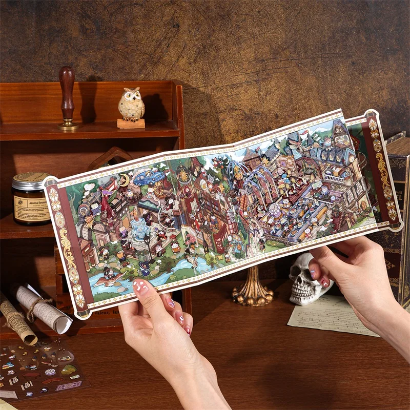 Retro Cartoon 3D Landscaping Stickers DIY Miniature Scene Magic Invitation Series Hand Account Cabin Scene Pasting