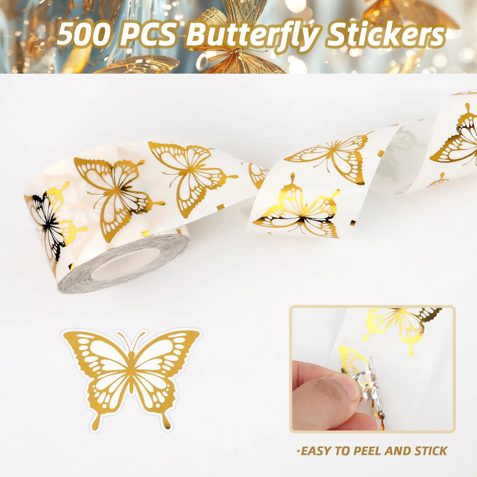 500Pcs Gold Butterfly Stickers,Gold Foil Envelope Seals Stickers,Spring Butterfly Labels Stickers for Wedding Invitation,1 inch
