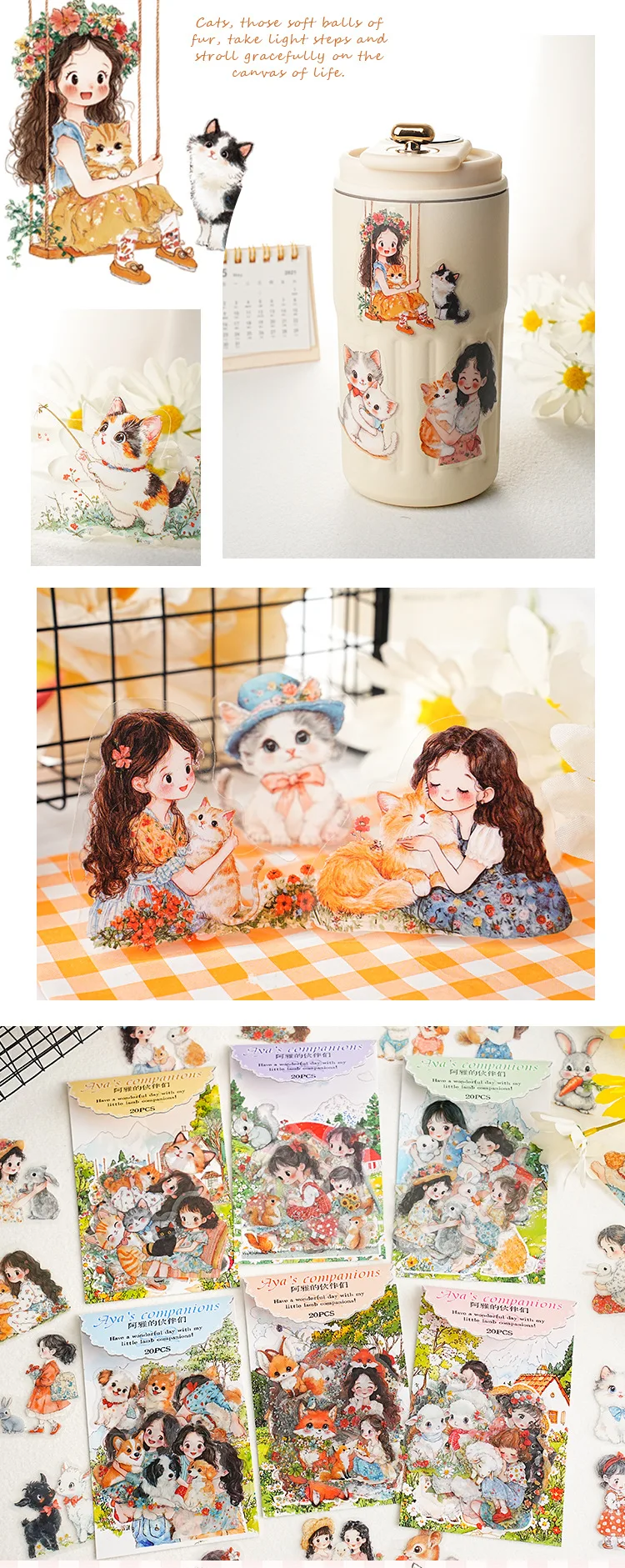 20pcs Kawaii Stationery Stickers Aya's companions Junk Journal Planner Decorative Sticker Scrapbooking
