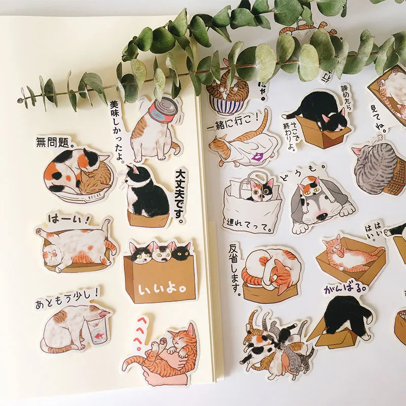 22pcs Cute Cat Kids Fun Paper Stickers Homemade Bookkeeping Decals on Laptop / Decorative Scrapbooking / DIY Paper