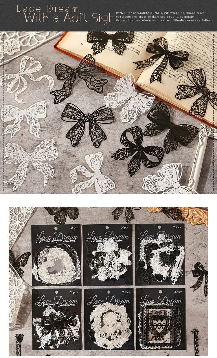 20pcs/1lot Kawaii Stationery Stickers Lace Dream Diary Decorative Mobile Stickers Scrapbooking DIY Craft Stickers