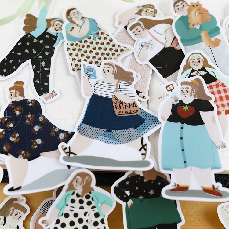 23pcs Fat Girl Daily Hand Account Cute Cartoon Sticker Hand Account Diy Album Waterproof Translucent Decorative Stickers