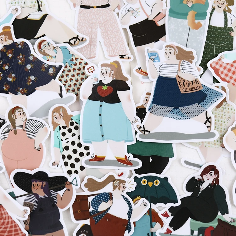 23pcs Fat Girl Daily Hand Account Cute Cartoon Sticker Hand Account Diy Album Waterproof Translucent Decorative Stickers
